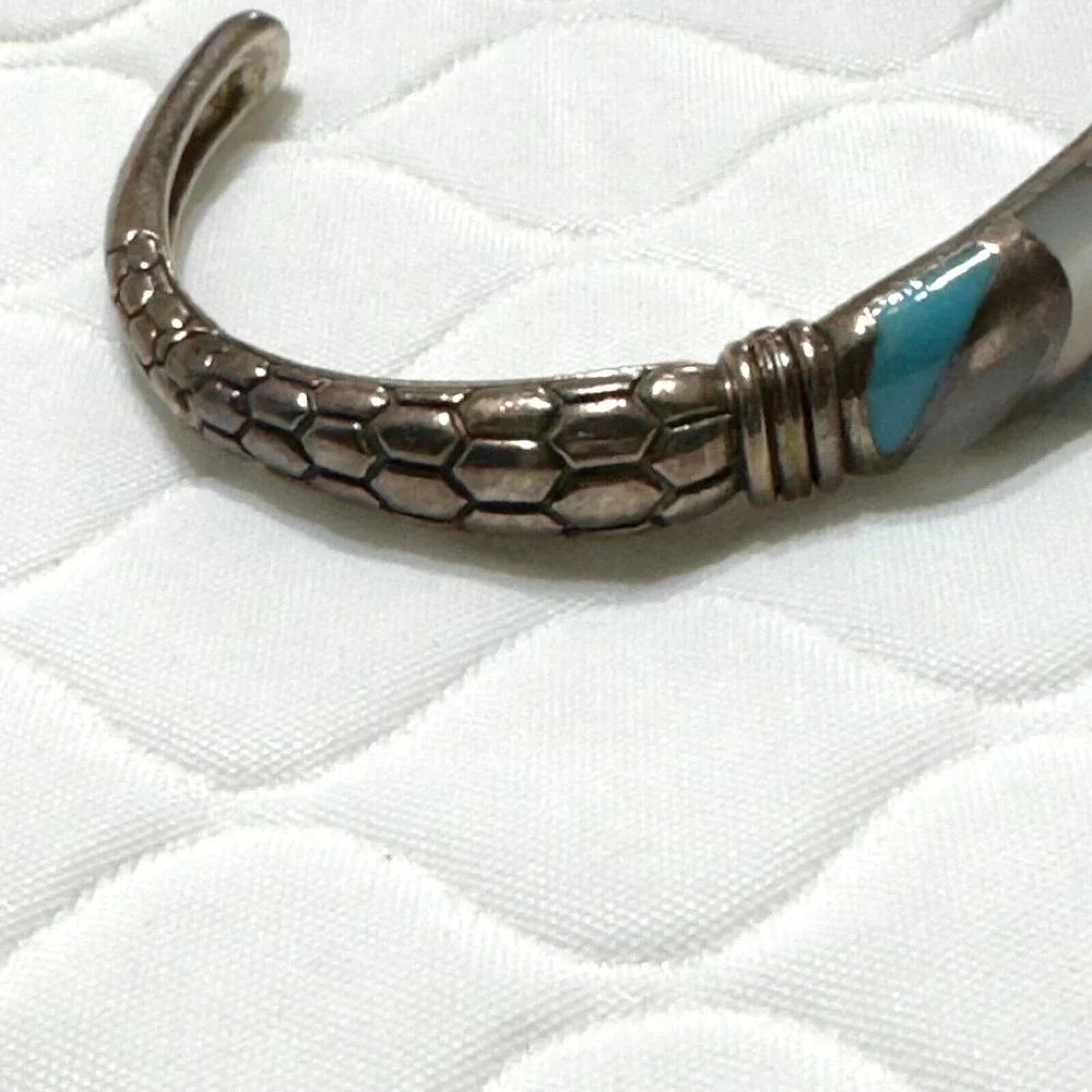 ASCH GROSSBARDT 18k White Gold Sterling Silver Lapis? Turquoise? Bangle Bracelet